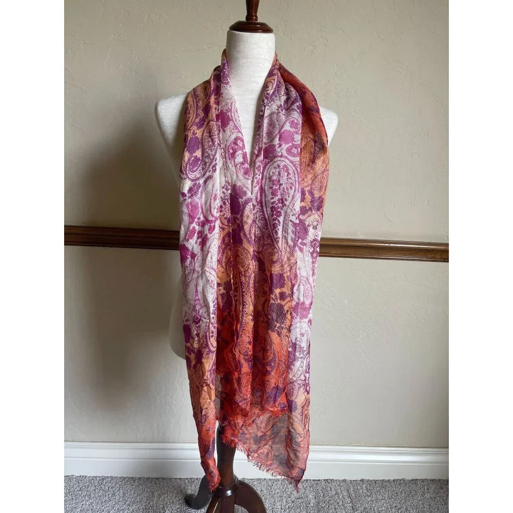 Tommy Bahama Gold Sparkle Mettallic Fiber Orange Purple Artsy Fringe Rectangle S